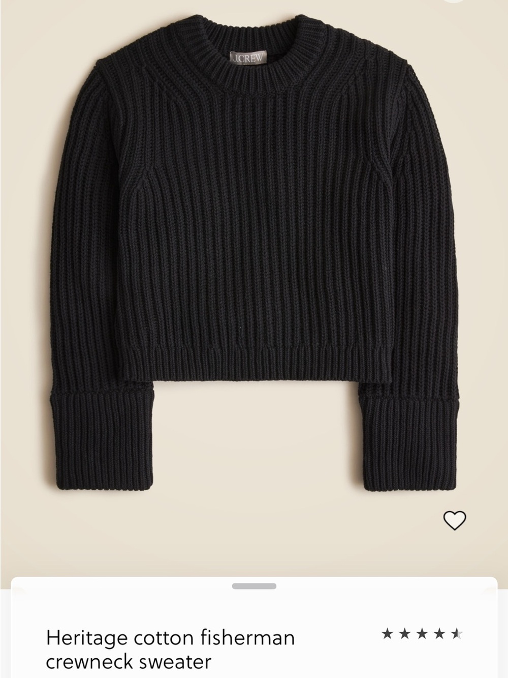 J. Crew Black Heritage Cotton Fisherman Crewneck Sweater